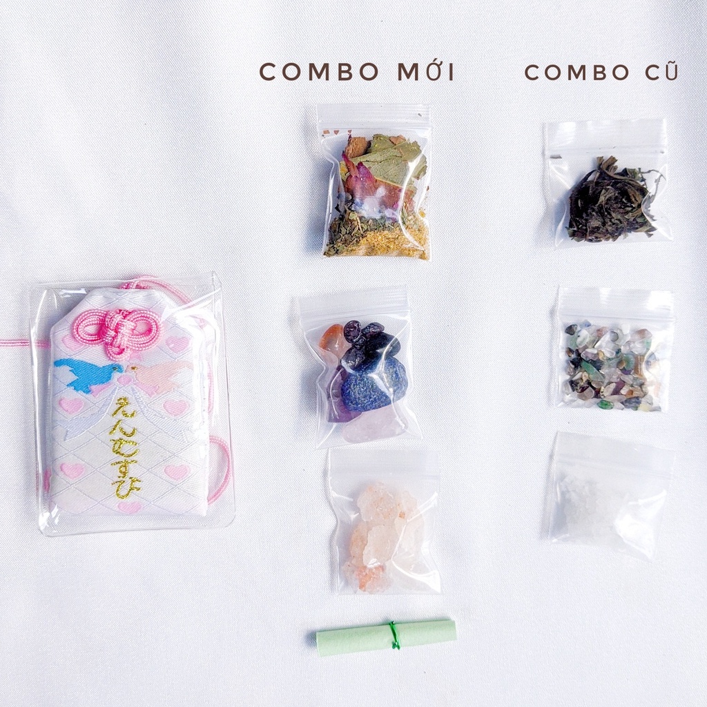 Túi Phước Omamori Kết Duyên Mix Đá, Thảo Mộc, Muối Hồng Himalaya