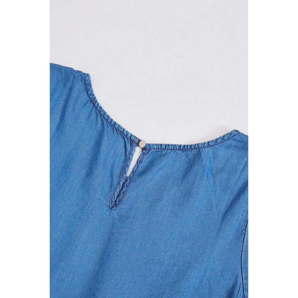 Áo denim cổ tròn tay nối không túi Haute Monte