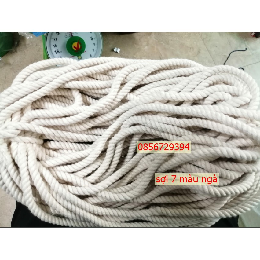 Dây thừng macrame se cotton, dây thừng trang trí màu ngà size 7mm