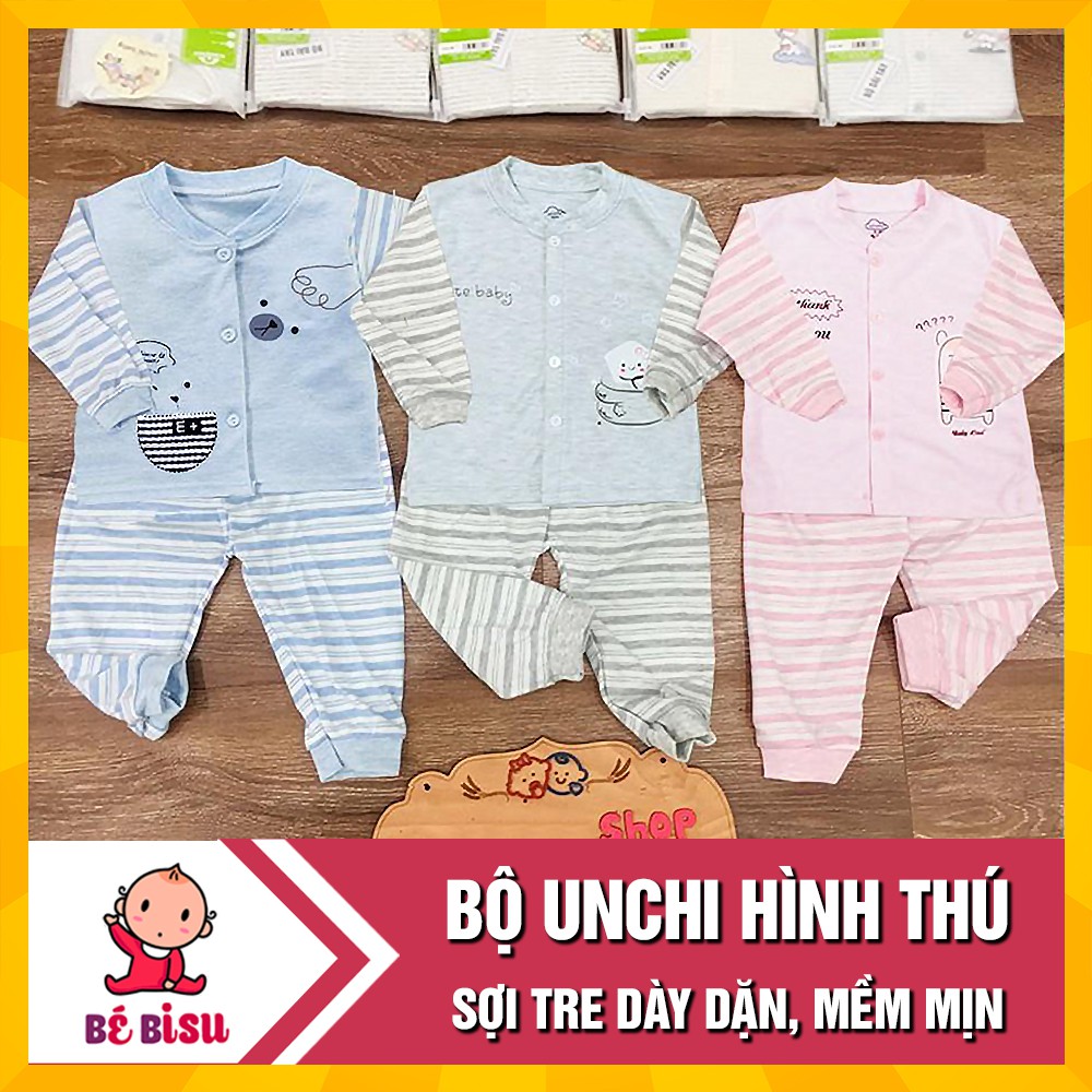 Bộ quần áo dài tay Unchi hình thú sợi tre mềm mịn, giữ ấm cho bé (2-13kg)- MỚI