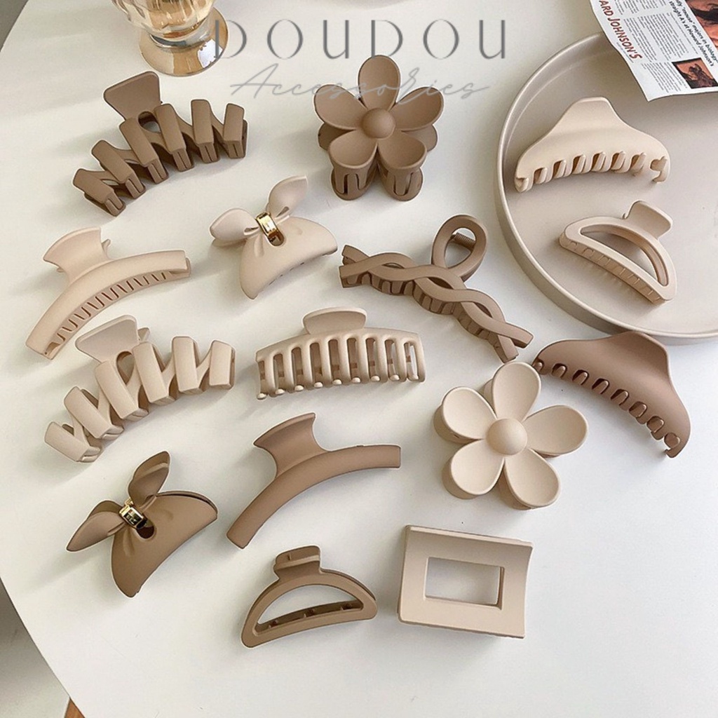 Phụ kiện kẹp tóc xinh Doudou Cặp Kẹp càng cua Hàn Quốc cỡ lớn cho nữ tone màu trà sữa thời trang hot trend ZJ002