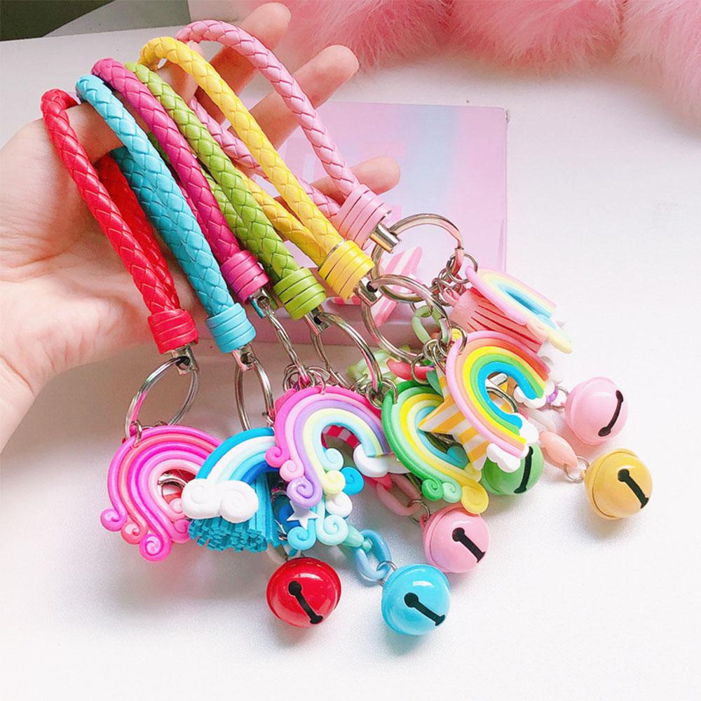 LANFY Móc Khóa Dây Bện Đính Chuông Và Ngôi Sao / Cầu Vồng Dễ Thương