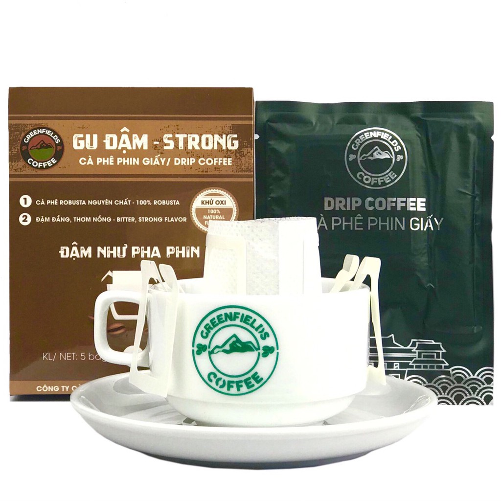 Cà phê phin giấy/cà phê túi lọc gu đậm Greenfields Coffee (hộp 5 gói)