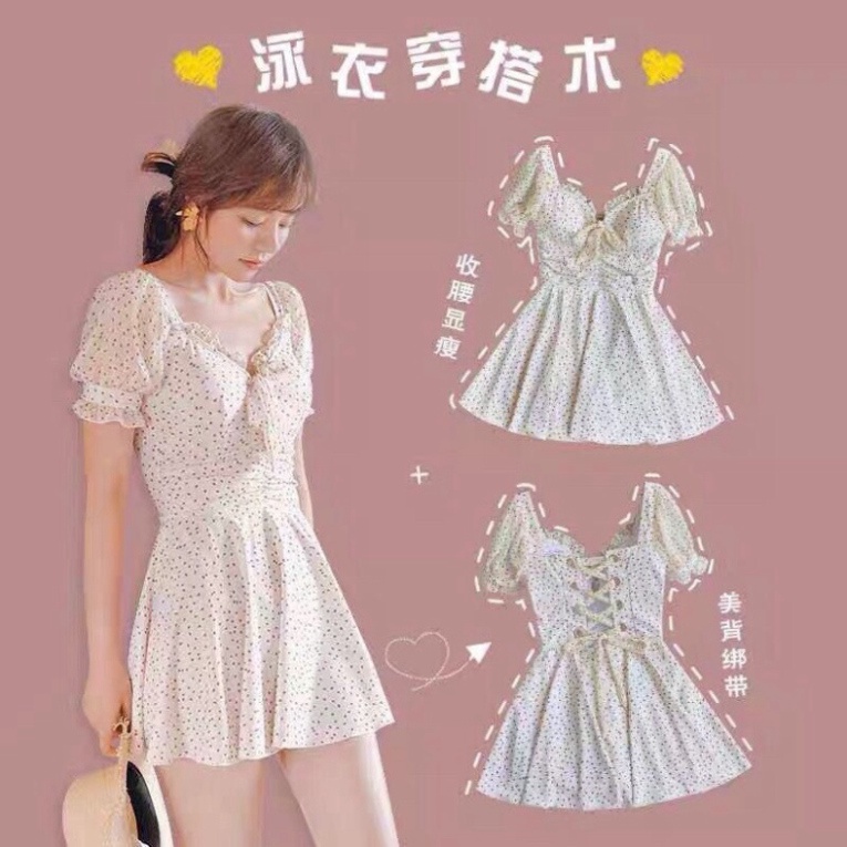 Bikini 1 mảnh Nữ  kín đáo LUHAZO đi biển Đan lưng Tay Phồng 6109&amp;8054 DK2T401