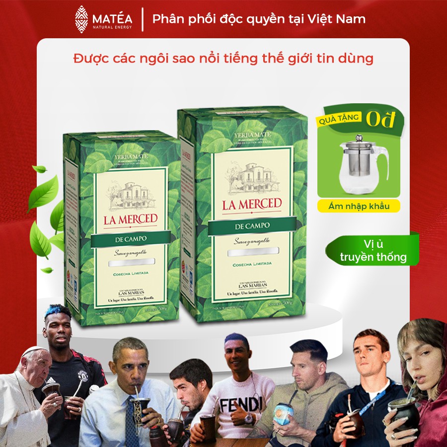 Combo Trà Yerba Mate La Merced De Campo - Tặng 01 Bình Pha Trà - Vị ủ truyền thống 3 năm - Detox, Tỉnh táo, Năng Lượng