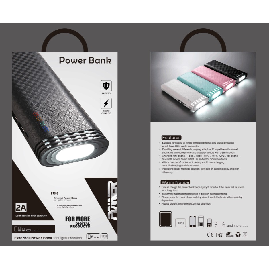 Pin Sạc Dự Phòng 10000mAh High Speed 2 cổng Output Tích hợp đèn pin và tháp đèn Màu sắc vô cùng đáng yêu