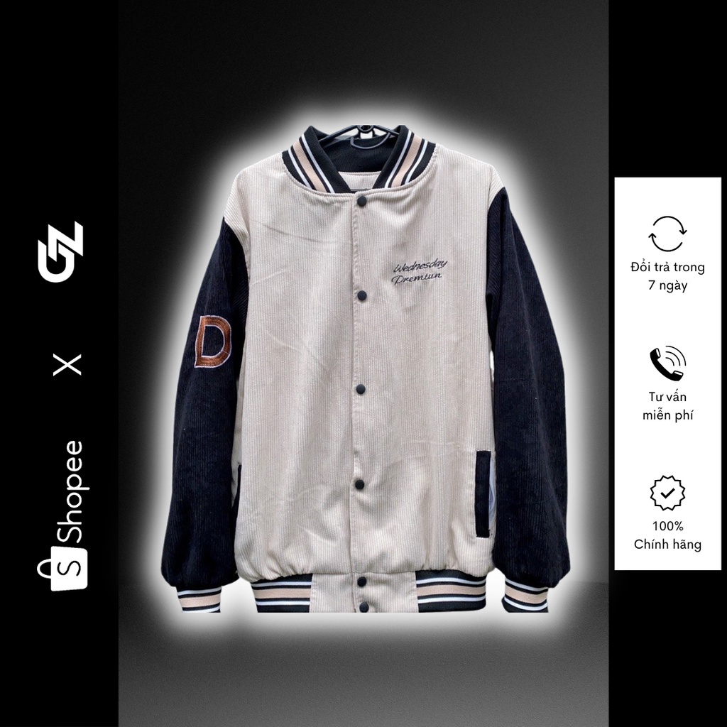 Áo khoác bomber in chữ D dài tay nam nữ chất nhung tăm xịn GZ Store GZAK080