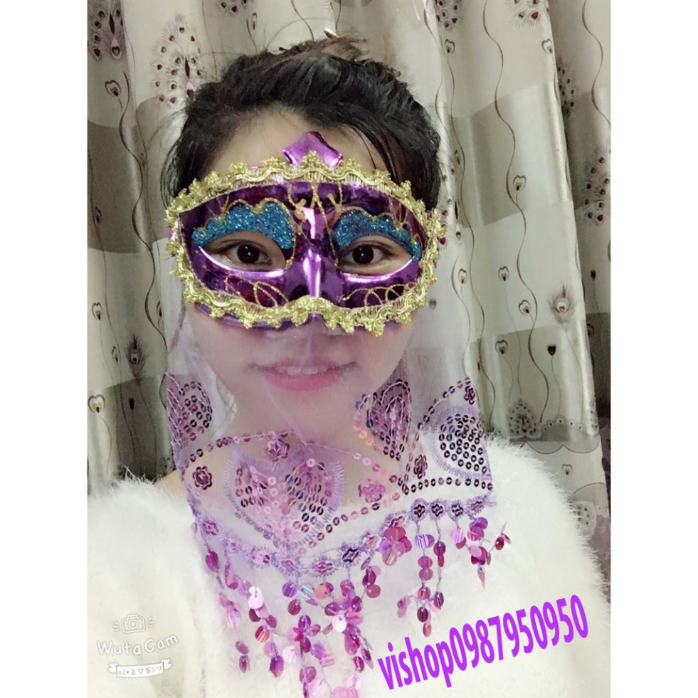 Mặt nạ nửa mặt có khăn che MÀU TÍM phong cách cổ trang,anh hùng,hóa trang dùng cho sự kiện,lễ hội hóa trang