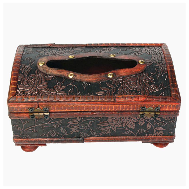 Hộp Đựng Khăn Giấy Bằng Gỗ Họa Tiết Vintage Retro