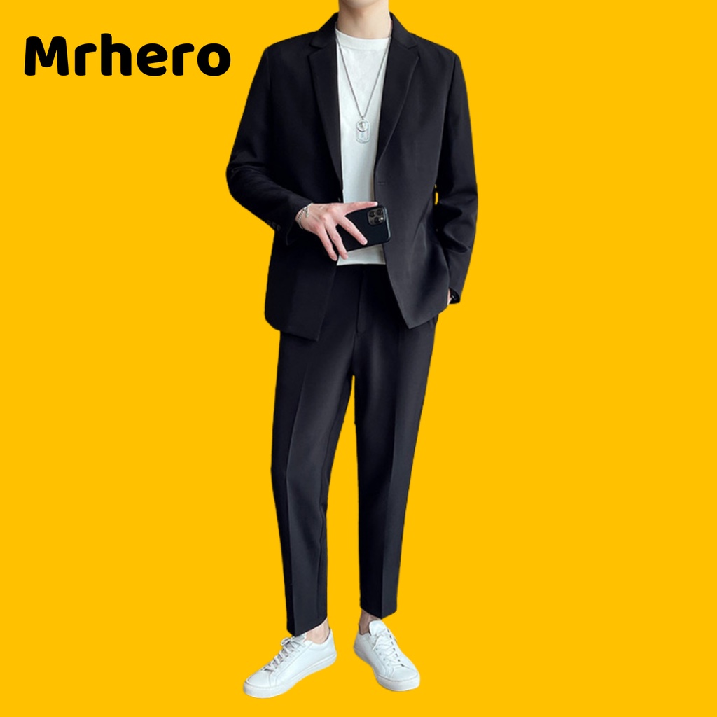 Set Blazer Nam Form Xuông Rộng Mrhero Kèm Quần Âu Nam phong cách Hàn Quốc SET2 M.RO