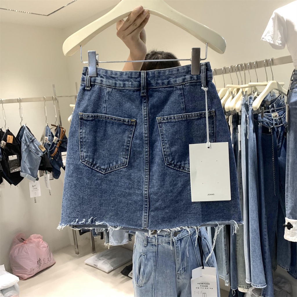 Jiashucheng Chân Váy Denim Chữ A Lưng Cao Phối Túi Thiết Kế Bất Đối Xứng Phong Cách Hàn Quốc Thời Trang Mùa Hè Cho Nữ