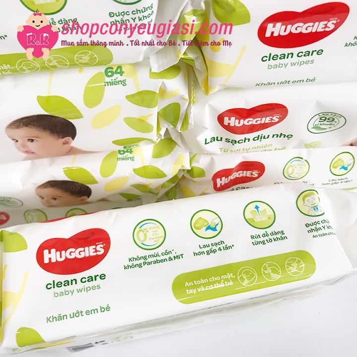 [TP.HCM]Combo 7 Gói Khăn Ướt Huggies 64 Miếng Không Mùi