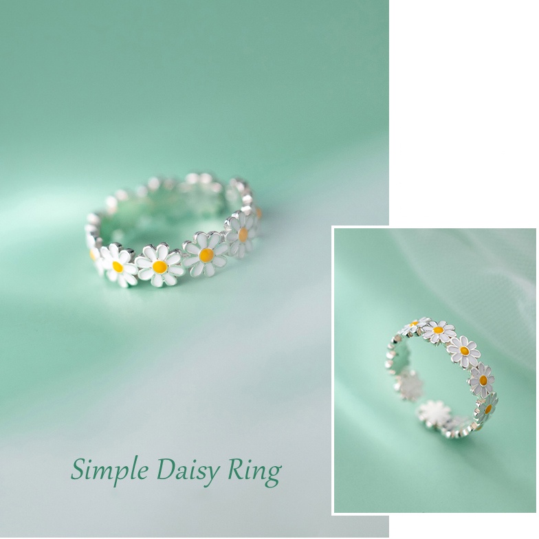 Nhẫn nữ hoa cúc trắng ngọt ngào bạc ý s925 Daisy Ring thiêt kế dạng hở điều chỉnh được size-N2636-Bảo Ngọc jewelry