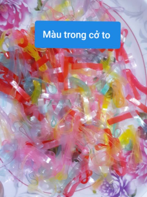 100g thun buột tóc màu mới,trong,màu,đen..(cở to)