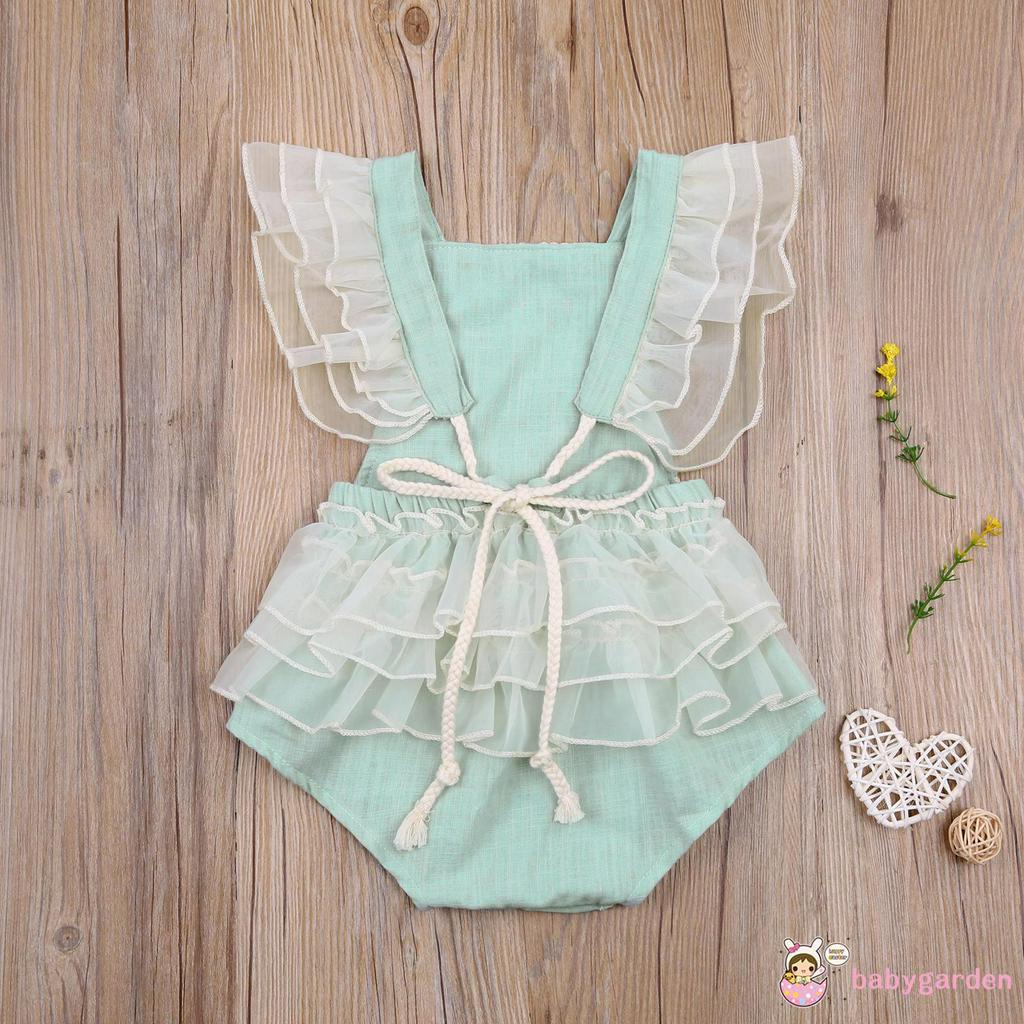 Áo liền quần cổ vuông thêu họa tiết hoa dễ thương cho bé gái