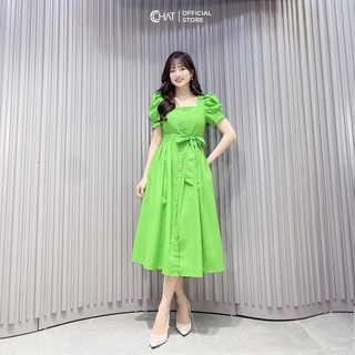 Đầm nữ 𝐂𝐂𝐇𝐀𝐓 kiểu cổ u nẹp giả thân trước đai kèm phong cách trẻ trung thanh lịch 12vnt2033xt