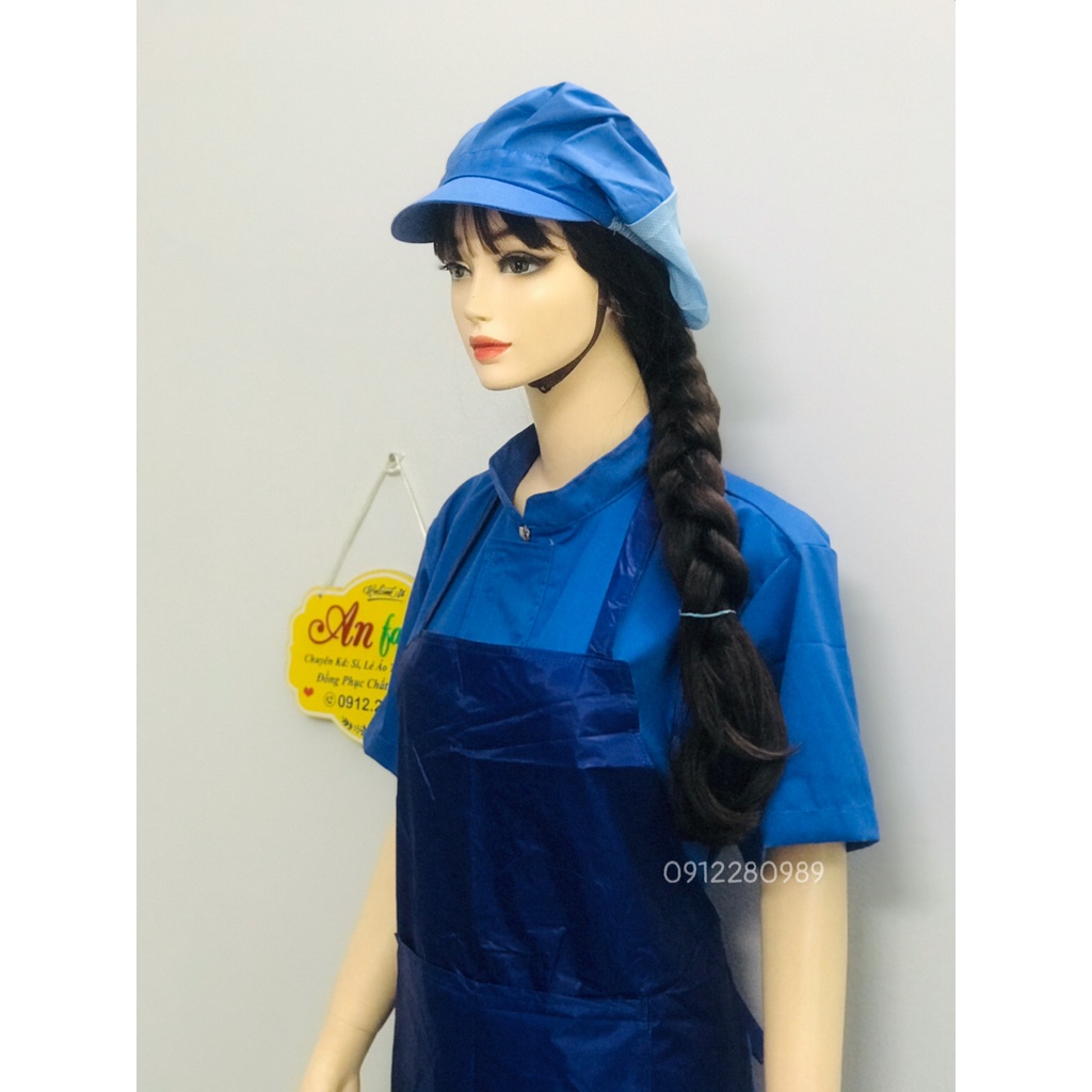 Tạp dề yếm chống thấm nước màu xanh dương dài 1m2 có túi, Tạp dề thủy sản _ Hình chụp thật