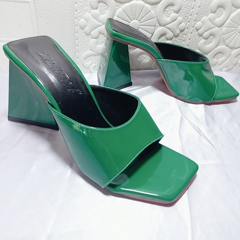 Giày cao gót Minhtuyetshoes hở mũi quai ngang bản rộng- Guốc cao gót gót vuông xéo cao 9cm gót nai mã GCGV