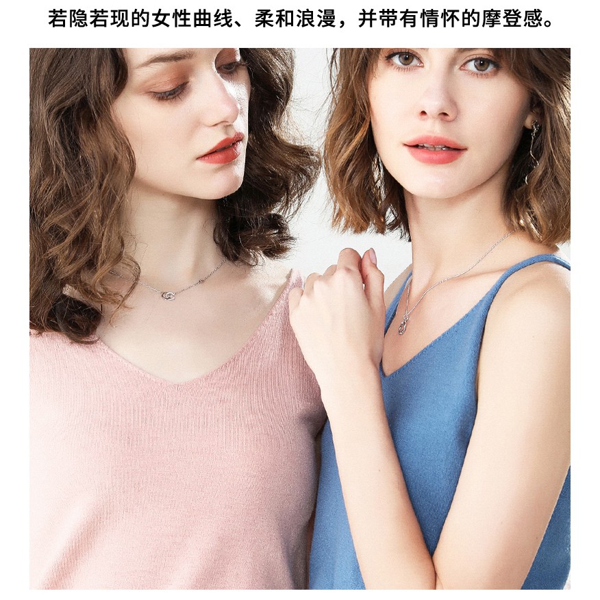 SUXI Áo Tank Top dệt kim thiết kế cổ chữ V nữ tính