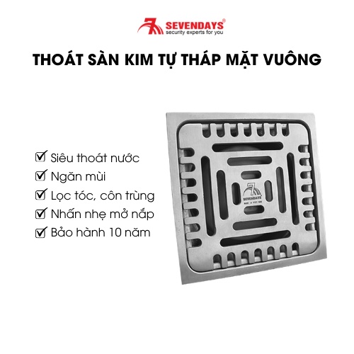 [BẢO HÀNH 10 NĂM] Phễu Thoát Nước Sàn Ngăn Mùi SEVENDAYS Kim Tự Tháp Mặt Vuông Size 12 mã SAV-12UM-02X