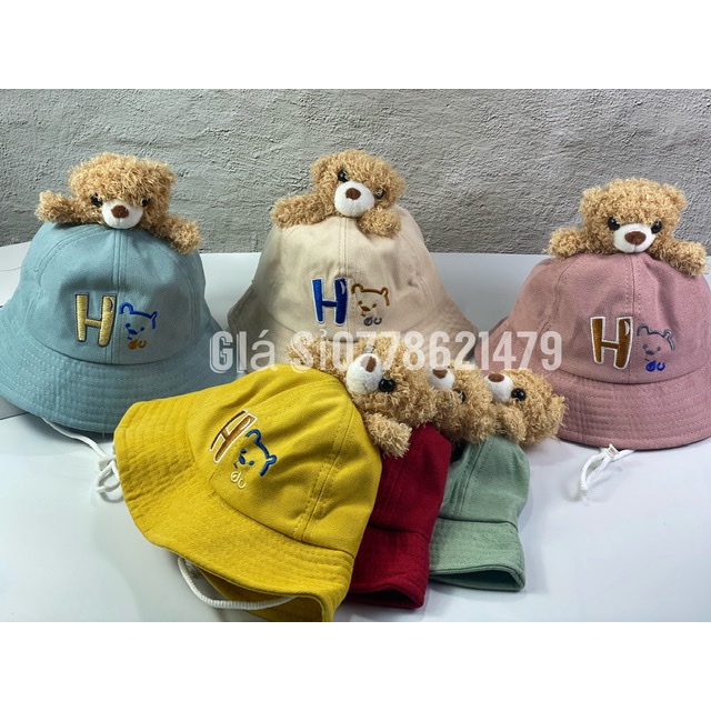 nón trẻ em - bo nhung dành cho bé 2 tuổi đến 7 tuổi gấu nóc cực dể thương