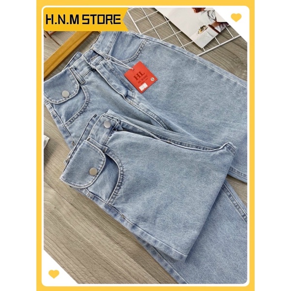 (Ảnh thật-sỉ) Quần baggy jean nữ lưng cao nắp túi 1bên màu xanh thời trang H.N.M STORE