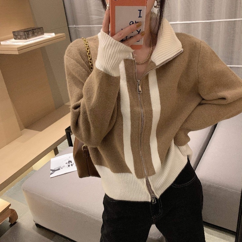 Áo khoác cardigan ZHELIHANGFEI dệt kim tay dài cổ cao thời trang dành cho nữ