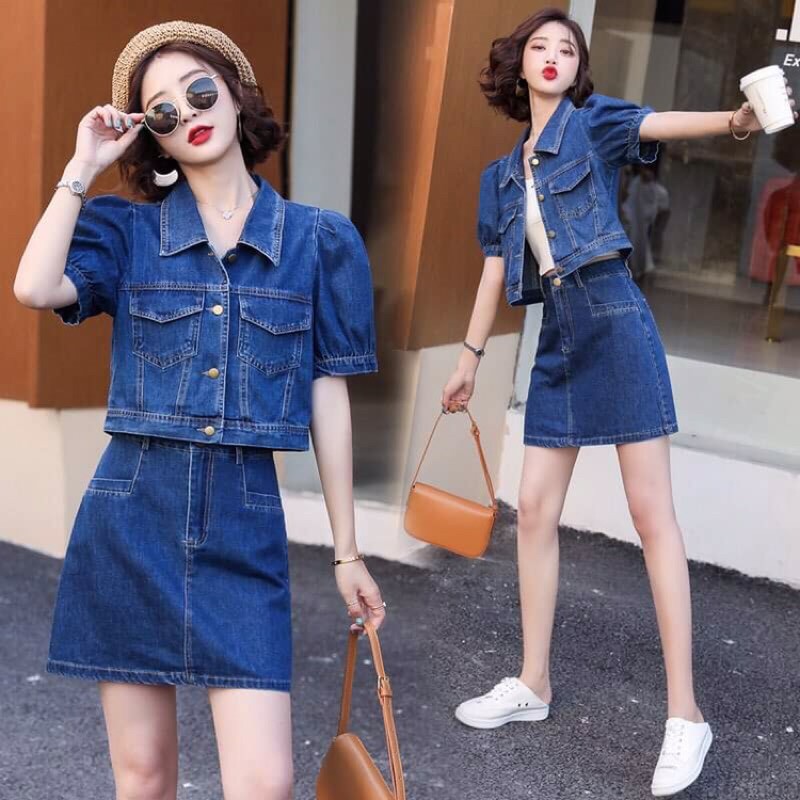 Set váy jean nữ kiểu dáng năng động NP2007