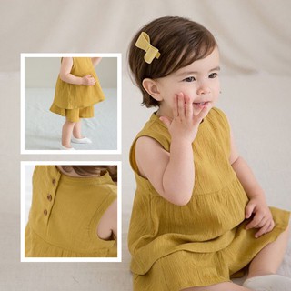 Set yellow mustard vải xô cotton mềm mịn bé gái 1-6 tuổi