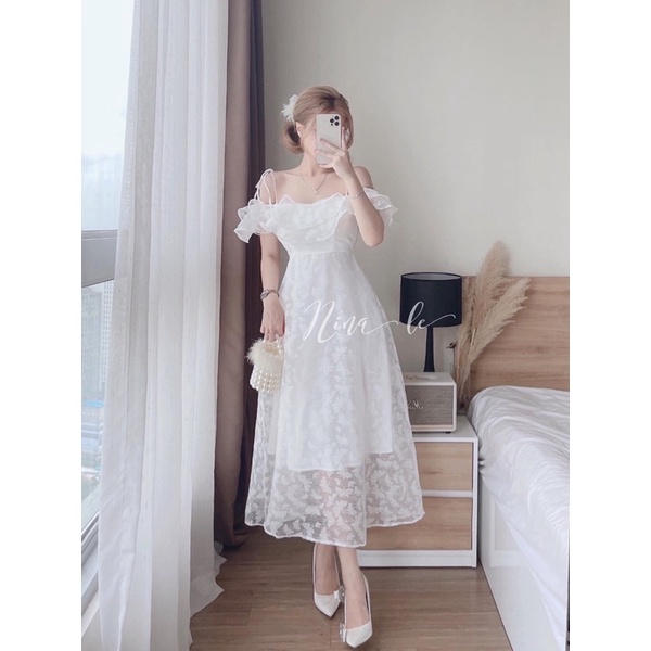 Đầm maxi voan tơ bèo hoa nổi nina le