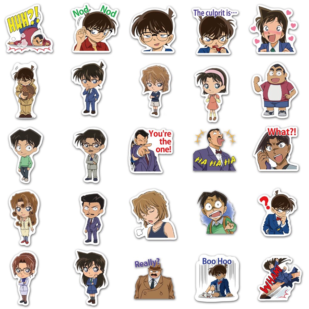 Bộ 50 Miếng Dán Chống Thấm Nước Hình Thám Tử conan Trang Trí Vali laptop Xe Đạp