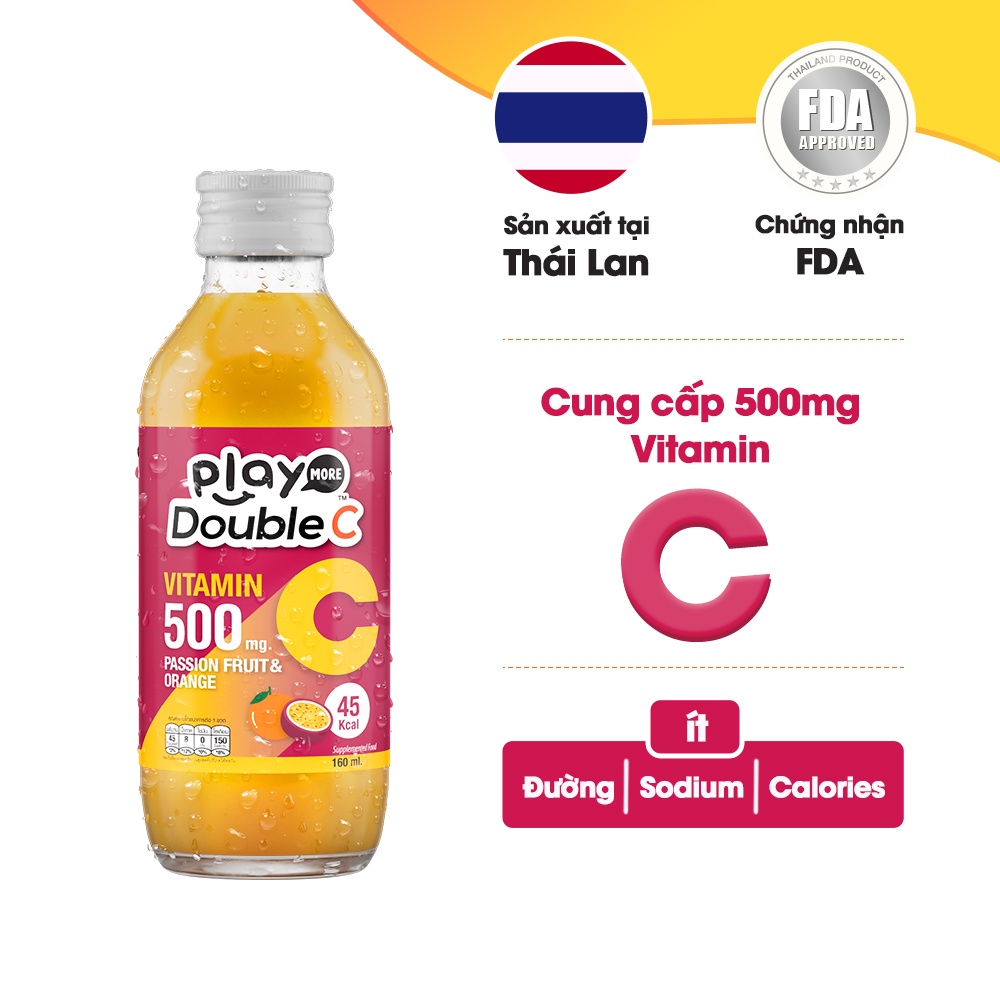 Thùng 24 chai nước giải khát vị chanh dây và cam Playmore Double C 160ml