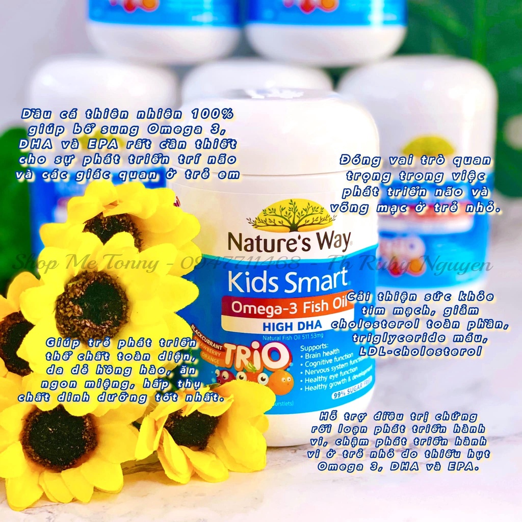 Nature's Way Kẹo dẻo bổ sung DHA , Omega 3 Kids Smart 180v