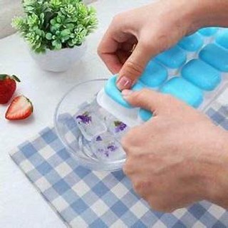 Khay Đá Có Nắp Đậy Silicon 14 Viên, Khay Làm Đá, Thạch, Kem Bảo Quản Chống Mùi Tuyệt Đối Trong Tủ Lạnh