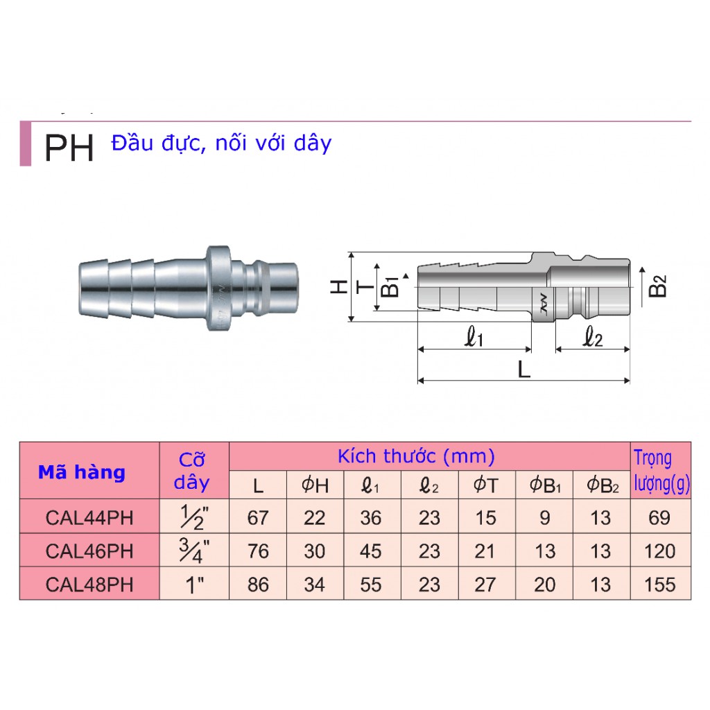 KHỚP NỐI NHANH 1/4" 22PH - ĐẦU ĐỰC, ĐUÔI CHUỘT