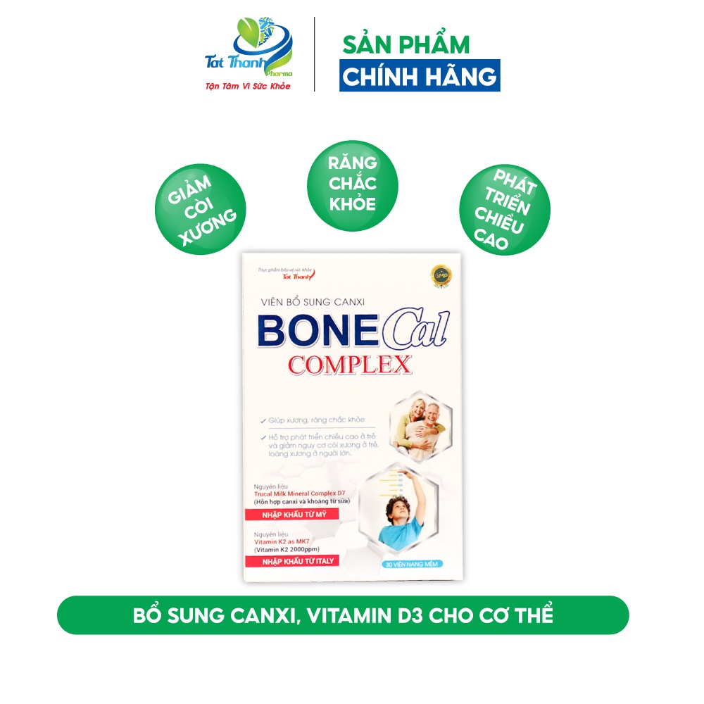 Viên bổ sung canxi Bonecal Complex Tất Thành Pharma giảm nguy cơ còi xương phát triển chiều cao 30 viên