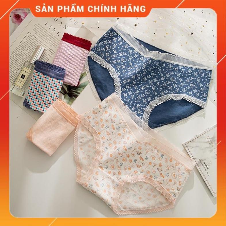 Quần Lót Nữ ❤️ Quần lót Nữ Cotton Cao Cấp Mềm Mịn Viền Ren Phối Họa Tiết Nổi Bật  0742