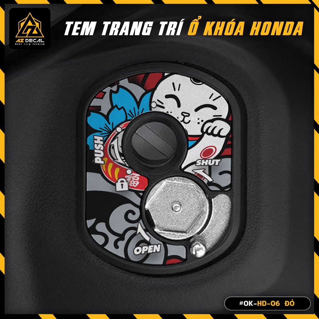 Tem Dán Ổ Khóa Cơ Honda Mẫu Mèo Thần Tài | OK-HD-06 | Decal Trang Trí Ổ Khóa Xe AirBalde, Vision, SH, Wave, Winner,...
