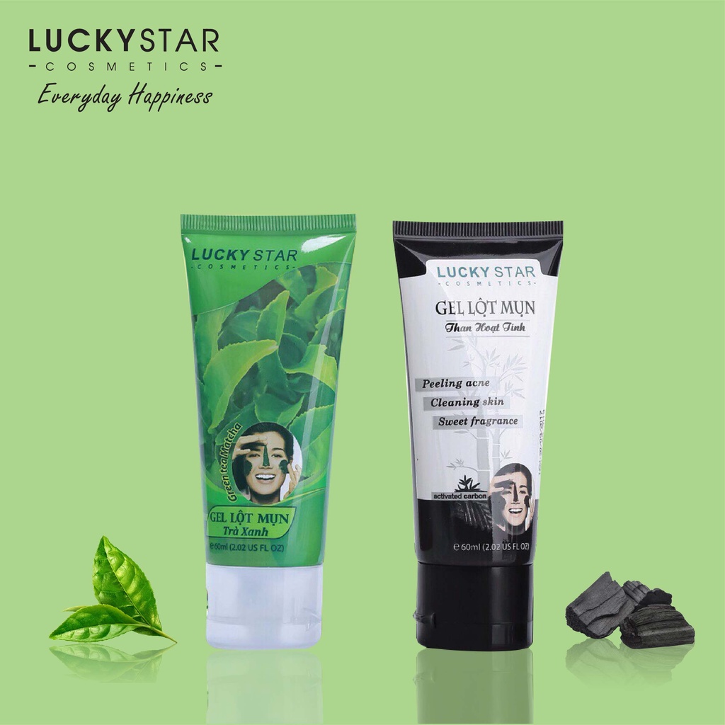 Gel lột mụn đầu đen Lucky Star than hoạt tính trà xanh thiên nhiên làm sạch bã nhờn thải độc da Linh Giang chính hãng