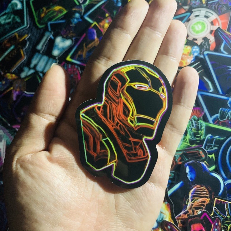 Sticker Marvel Neon Bóng chất liệu PVC cao cấp chống thấm trang trí xe, vali, laptop, mũ bảo hiểm,...