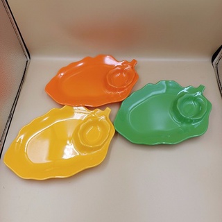 Bộ 10 dĩa hình lá 2 ngăn đựng trái cây,nướng BBQ nhựa Melamine nhiều màu khác nhau