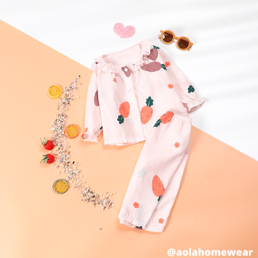 Bộ pijama dài tay mặc ngủ cho bé gái vải cotton xô hai lớp Áo Lá Homewear XODG22