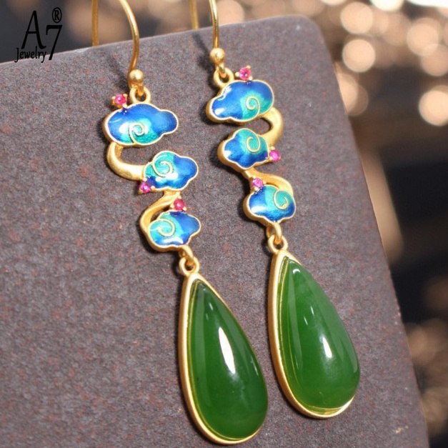 Bông Tai Hình Giọt Nước Bằng Bạc 925 Phong Cách Trung Hoa A7 S925 Dành Cho Nữ