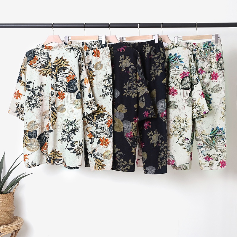 Set trang phục ZANZEA áo tay dài và quần dài in họa tiết hoa phong cách Châu Âu vintage dành cho nữ