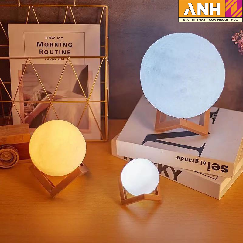 Đèn ngủ để bàn hình mặt trăng 3D 8cm nhiều màu sắc đẹp mắt