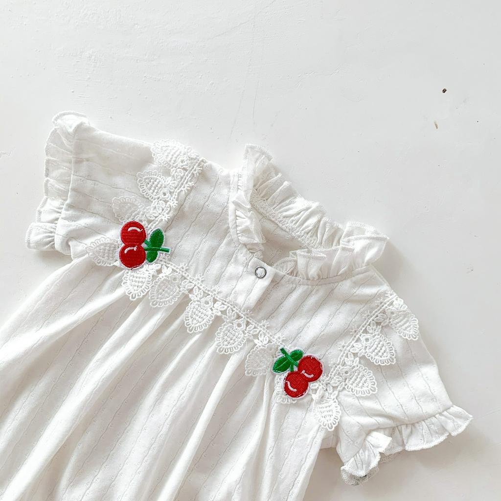 Áo liền quần tay ngắn in hình quả cherry cho bé gái tùy chọn kích thước