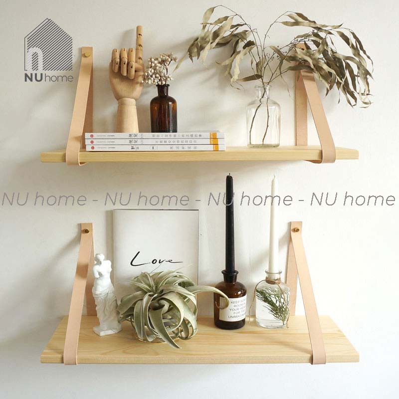 nuhome.vn | Kệ treo tường đơn giản, kệ dây treo bằng da decor trang trí độc đáo