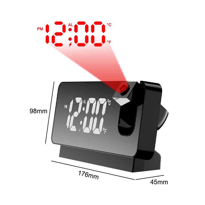Đồng Hồ Báo Thức Chiếu 180° Đồng Hồ Kỹ Thuật Số Dạng Xoay Tích Hợp Cổng Sạc USB Và Màn Hình Hiển Thị LED
