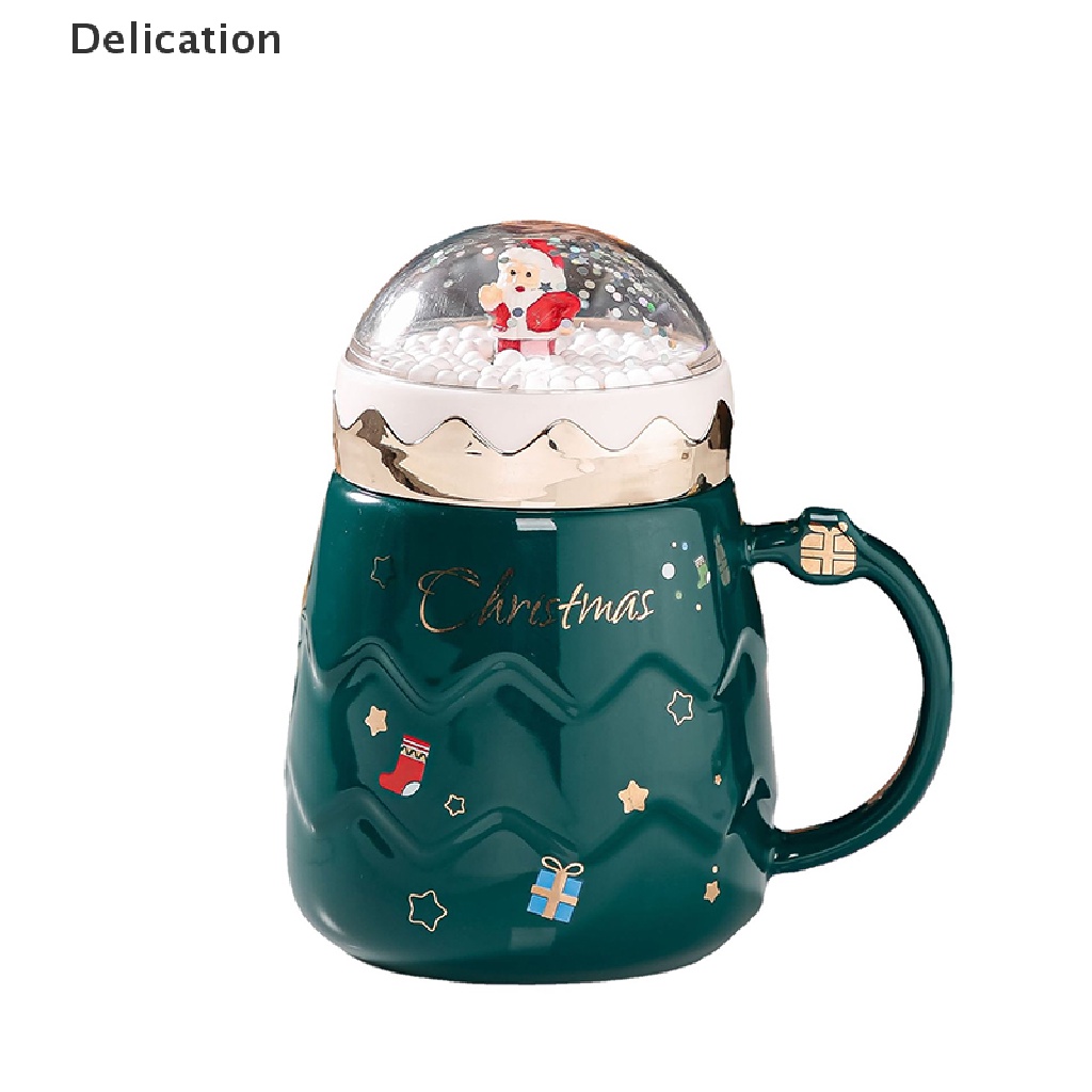 Cốc Uống Nước Bằng Sứ Trong Suốt Có Nắp Đậy In Hình Ông Già Noel Dễ Thương