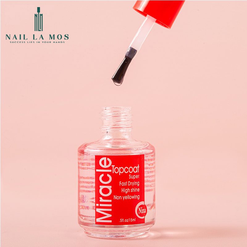 Sơn bóng Miracle nhập khẩu USA chính hãng - Top coat nắp đỏ dành cho sơn thường, khô nhanh không vàng móng